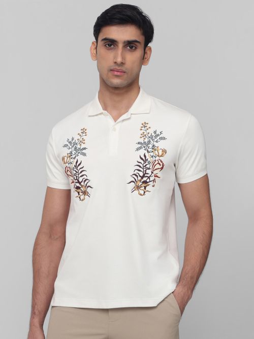 White Embroidered Plain Half Sleeve Casual T-Shirt