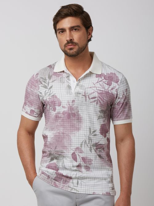 Pink Floral Print Slim Fit Polo