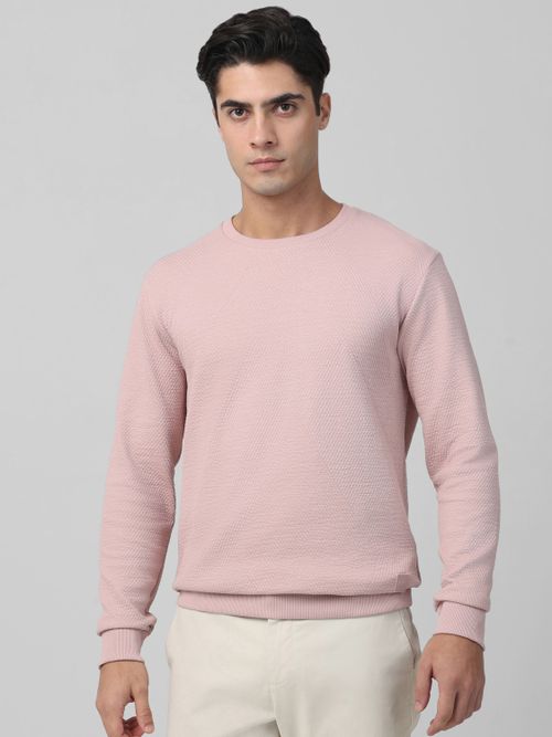 Pink Textured Plain Slim Fit T-Shirt