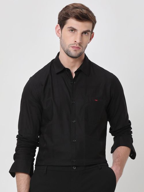 Black Textured Dobby Slim Fit Casual Shirt