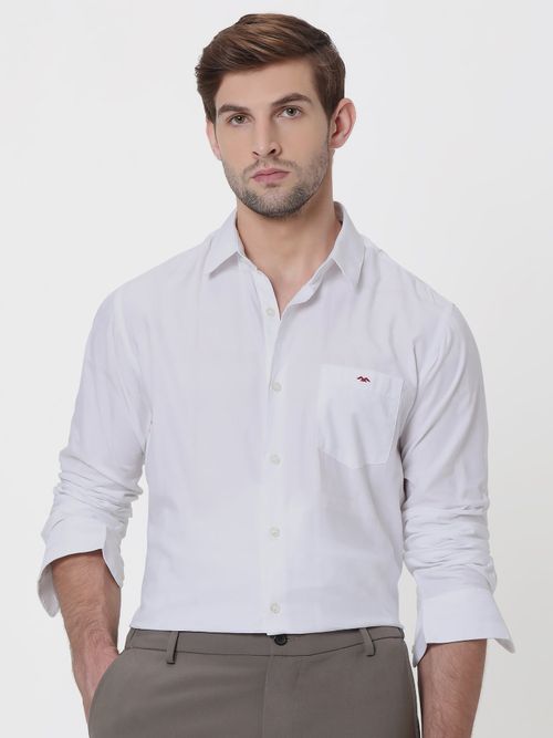 White Textured Dobby Slim Fit Casual Shirt