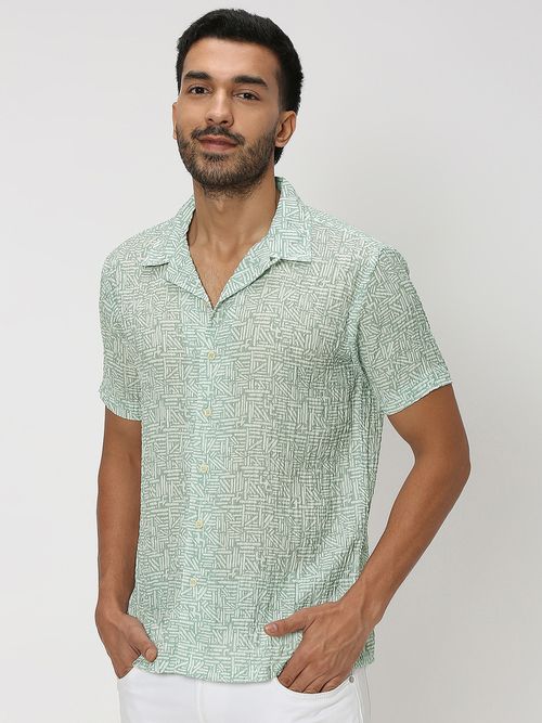 Light Green Geometric Print Shirt