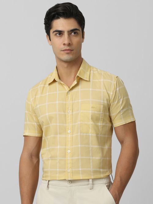 Yellow Windowpane Check Slim Fit Casual Shirt