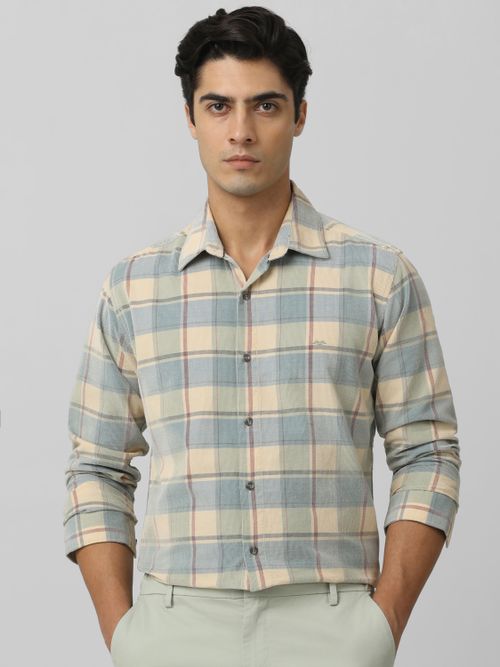 Grey Corduroy Check Slim Fit Casual Shirt