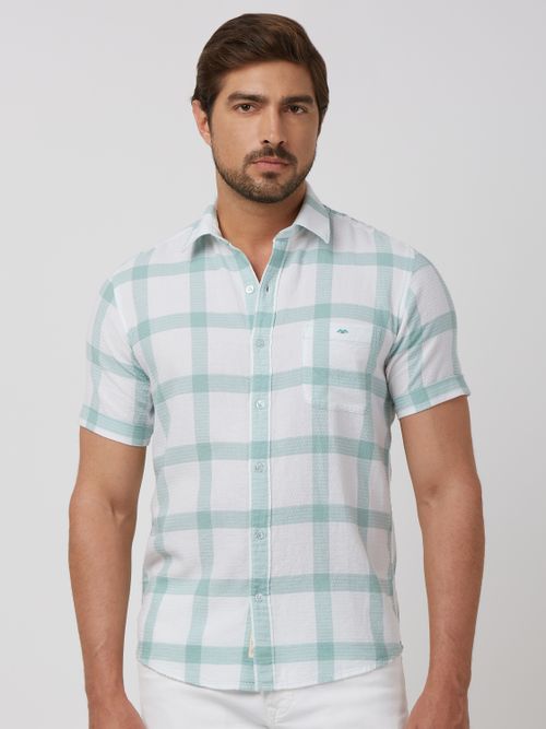 Light Green Large Check Slim Fit Casual Shirt