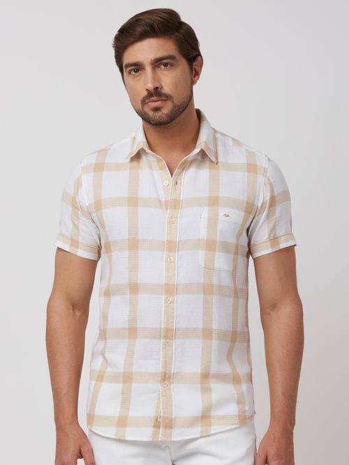 Khaki Large Check Slim Fit Casual Shirt