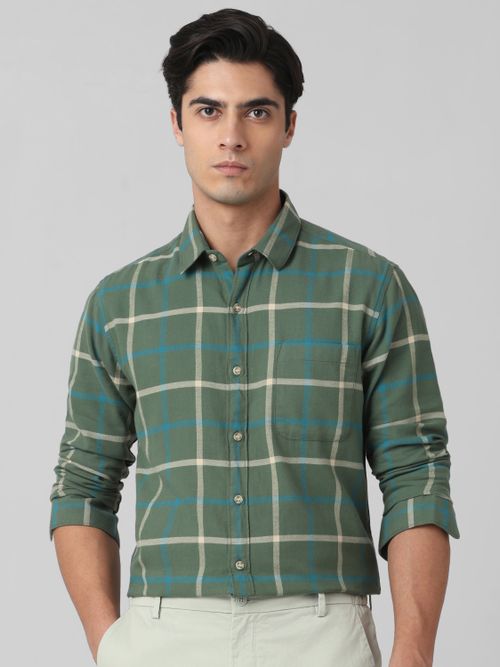 Green Flannel Check Slim Fit Casual Shirt