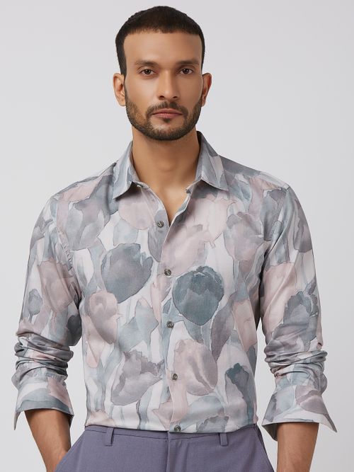 Pastel Pink Digital Print Slim Fit Casual Shirt