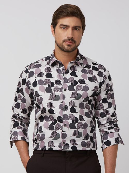 Pink Abstract Print Slim Fit Casual Shirt