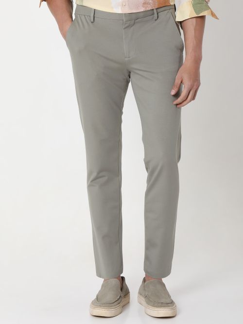 Light Olive Ankle Length Stretch Chinos Trouser