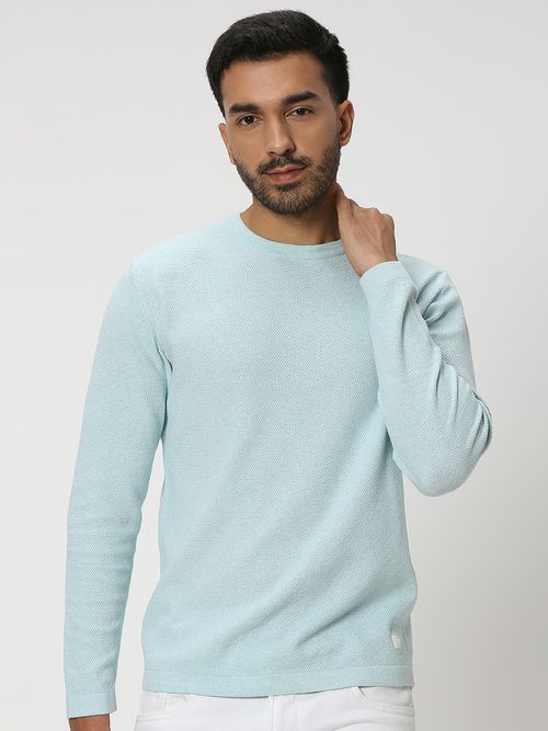 Light Blue Textured Slim Fit Flatknit