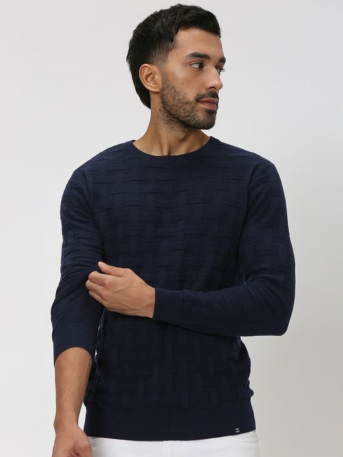 Navy Textured Slim Fit Flatknit