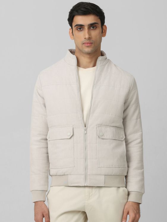 Buy Off White Quilted Suede Slim Fit Jacket Online at Muftijeans