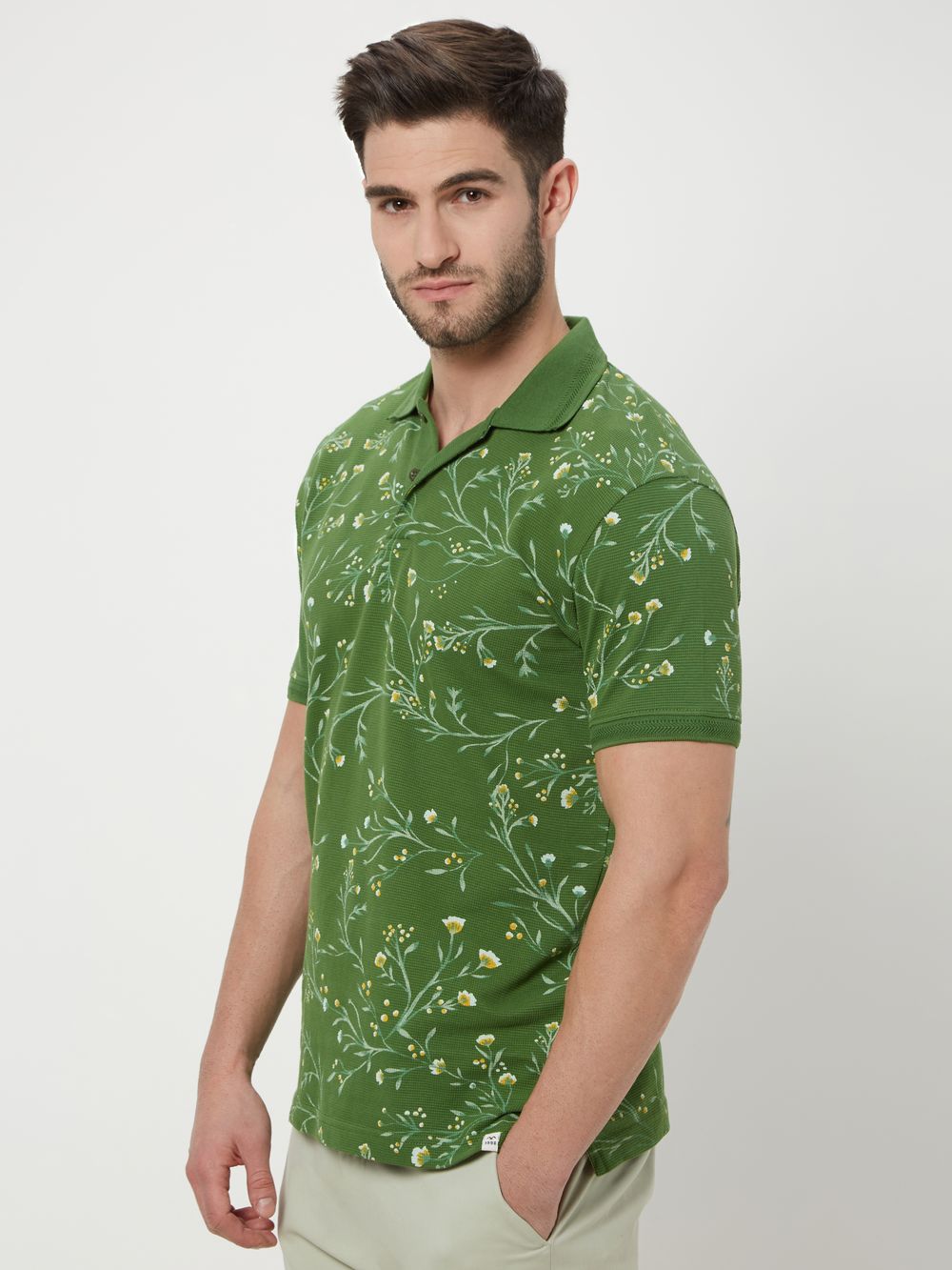 Green Floral Print Polo T-Shirt