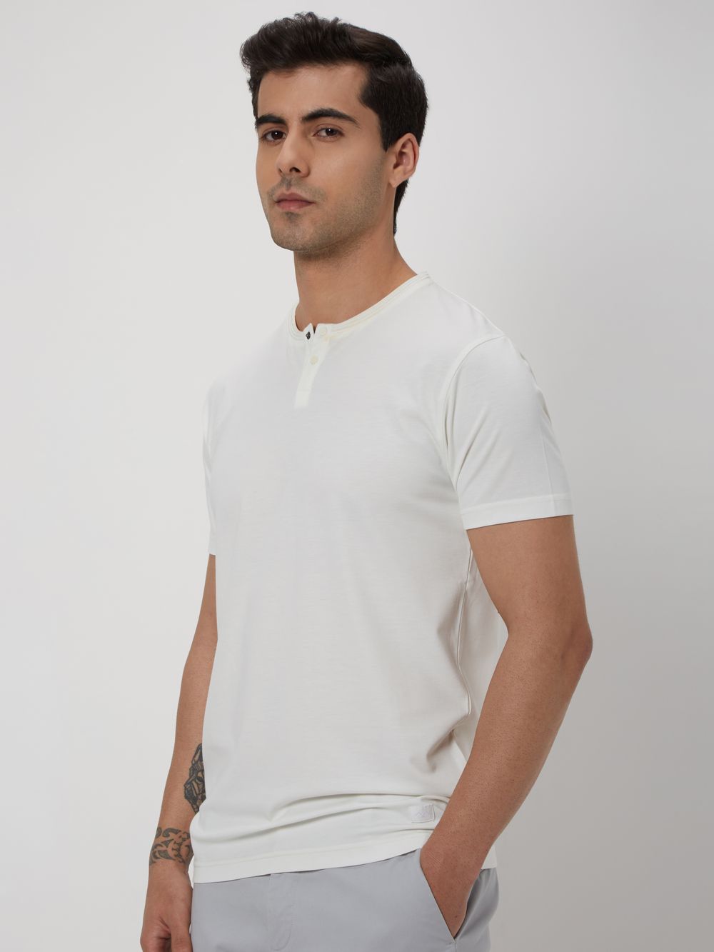 White Snap Button Henley T-Shirt