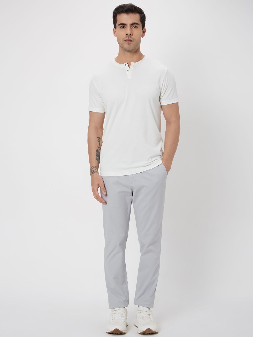 White Snap Button Henley T-Shirt