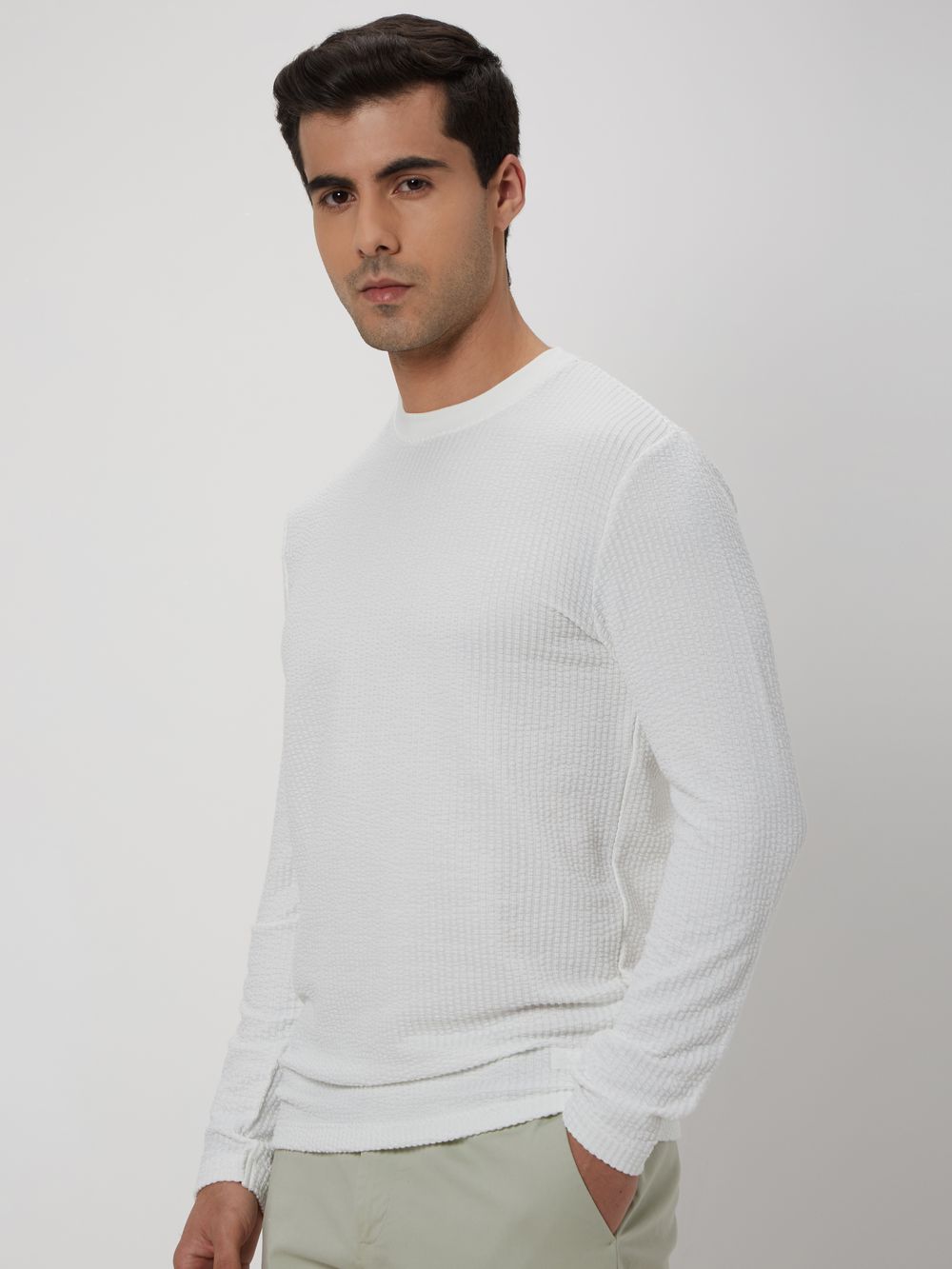 White Textured Jersey T-Shirt