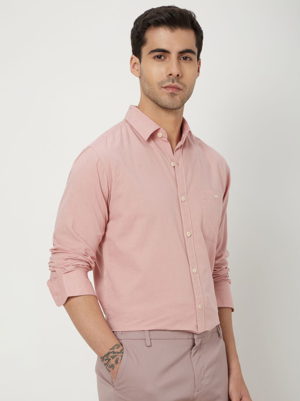 Pastel Pink Slim Fit Casual Shirt