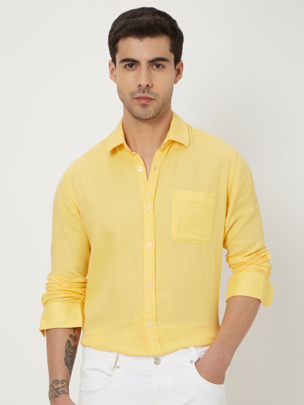Yellow & Plain Dobby Shirt