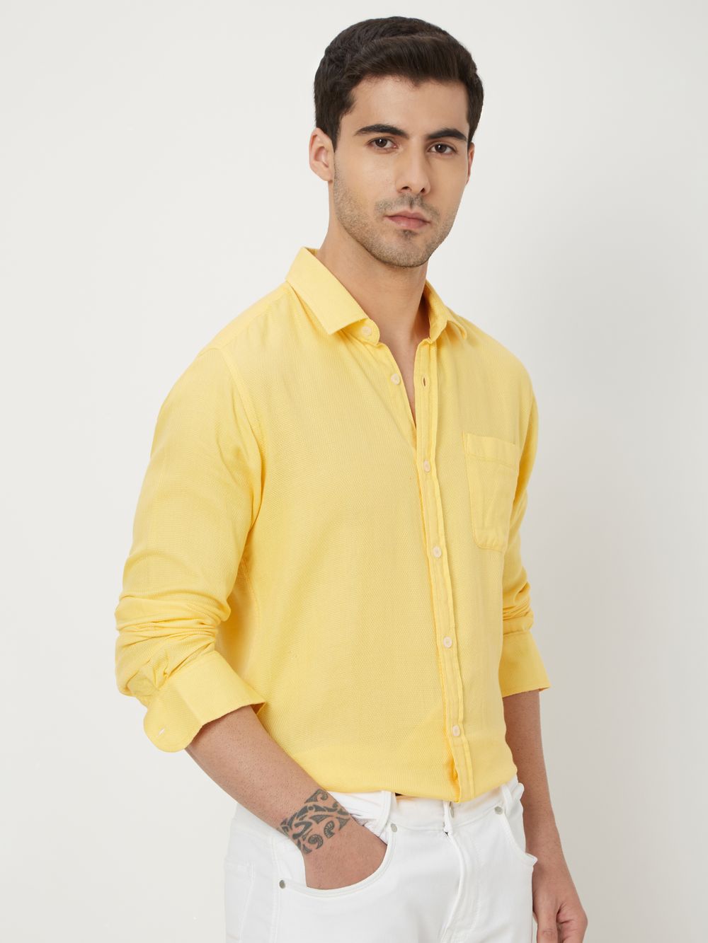 Yellow & Plain Dobby Shirt