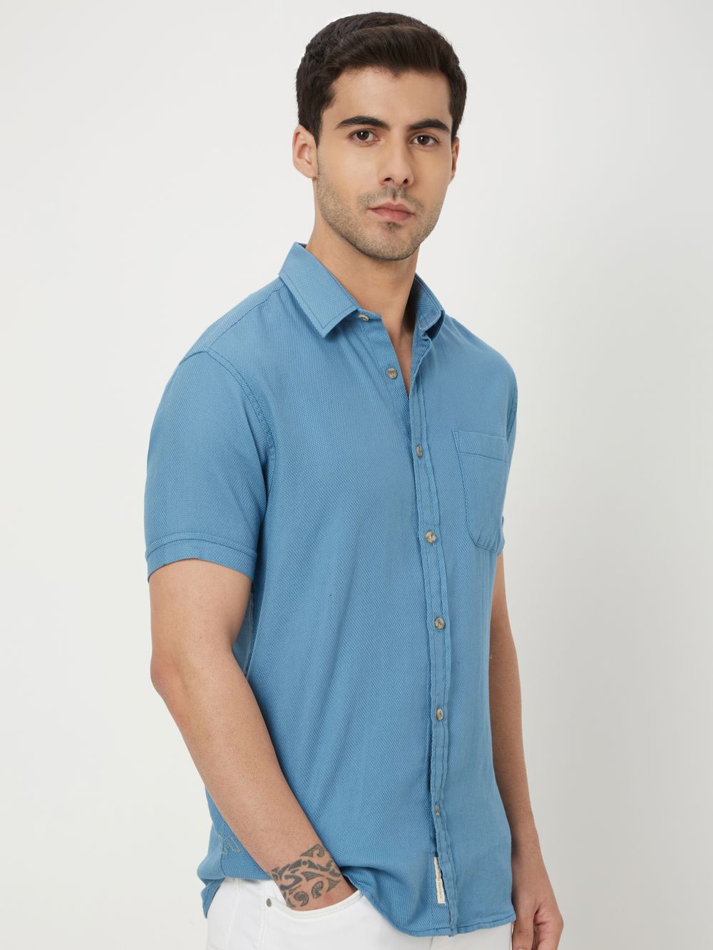 Teal & Plain Dobby Shirt