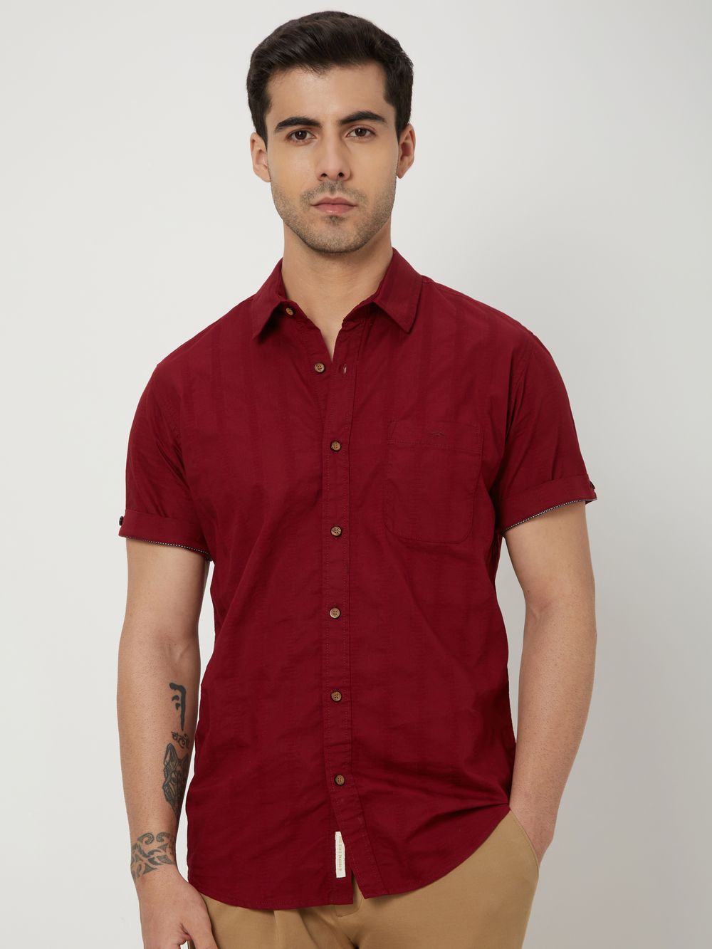 Maroon & Textured Dobby Shirt