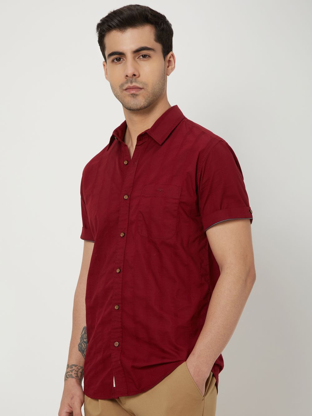 Maroon & Textured Dobby Shirt