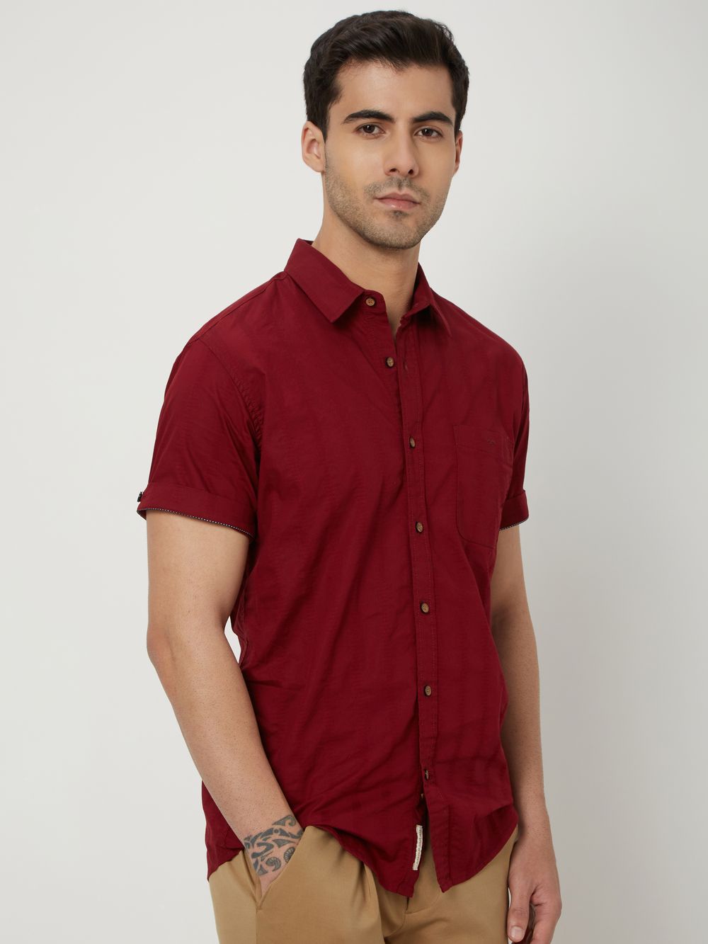 Maroon & Textured Dobby Shirt