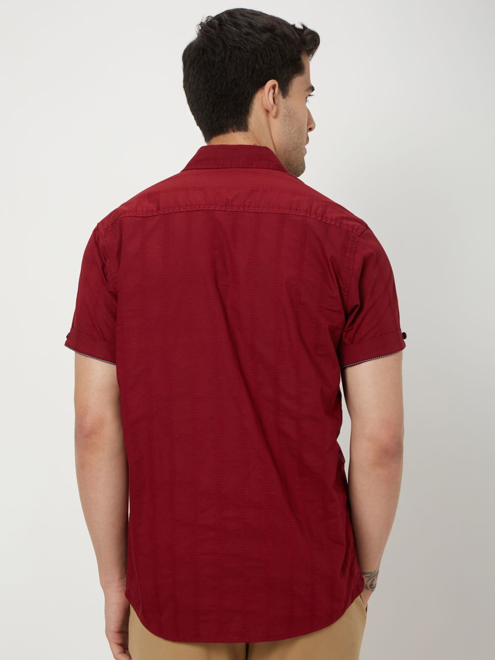 Maroon & Textured Dobby Shirt