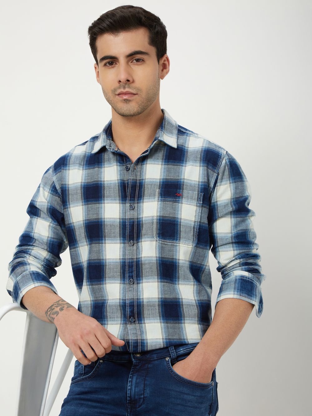 Indigo Blue Square Check Shirt