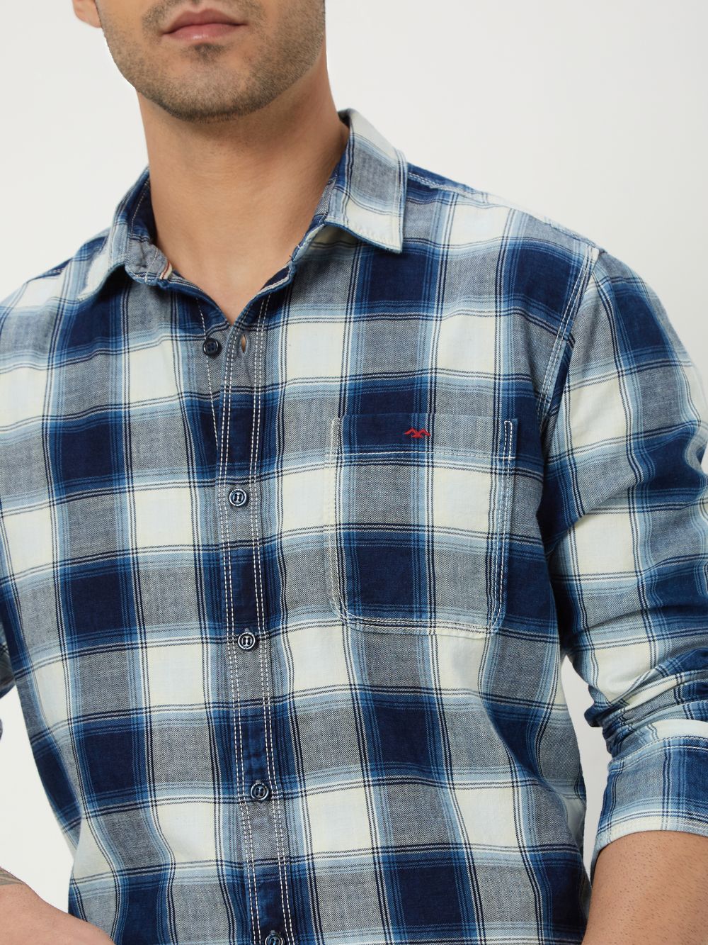 Indigo Blue Square Check Shirt