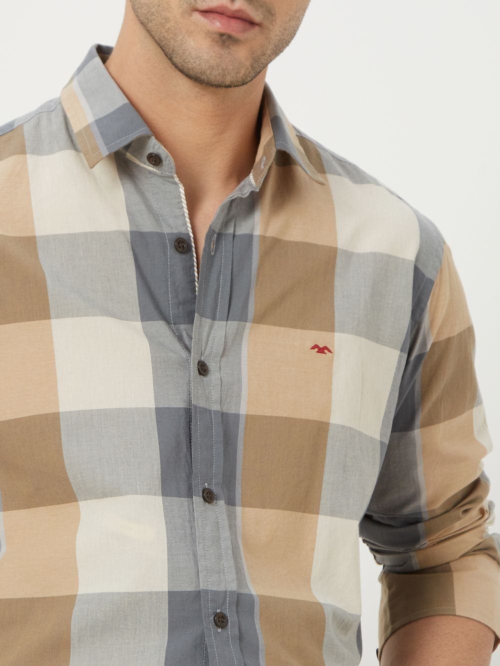 Beige Large Check Lightweight Shirt