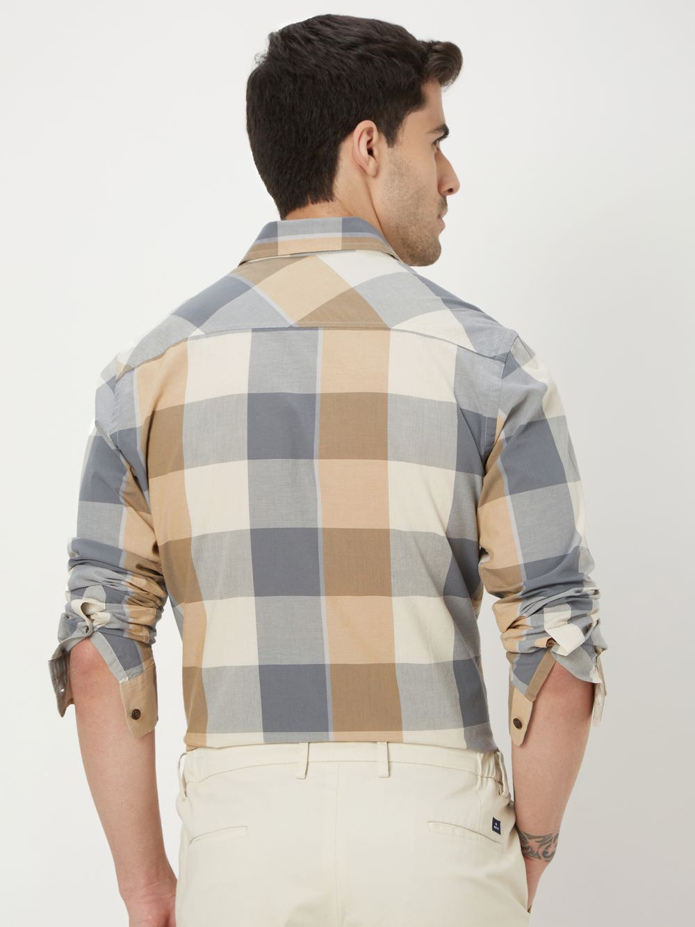 Beige Large Check Lightweight Shirt