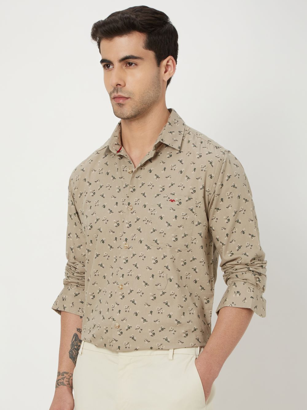 Beige Floral Print Shirt