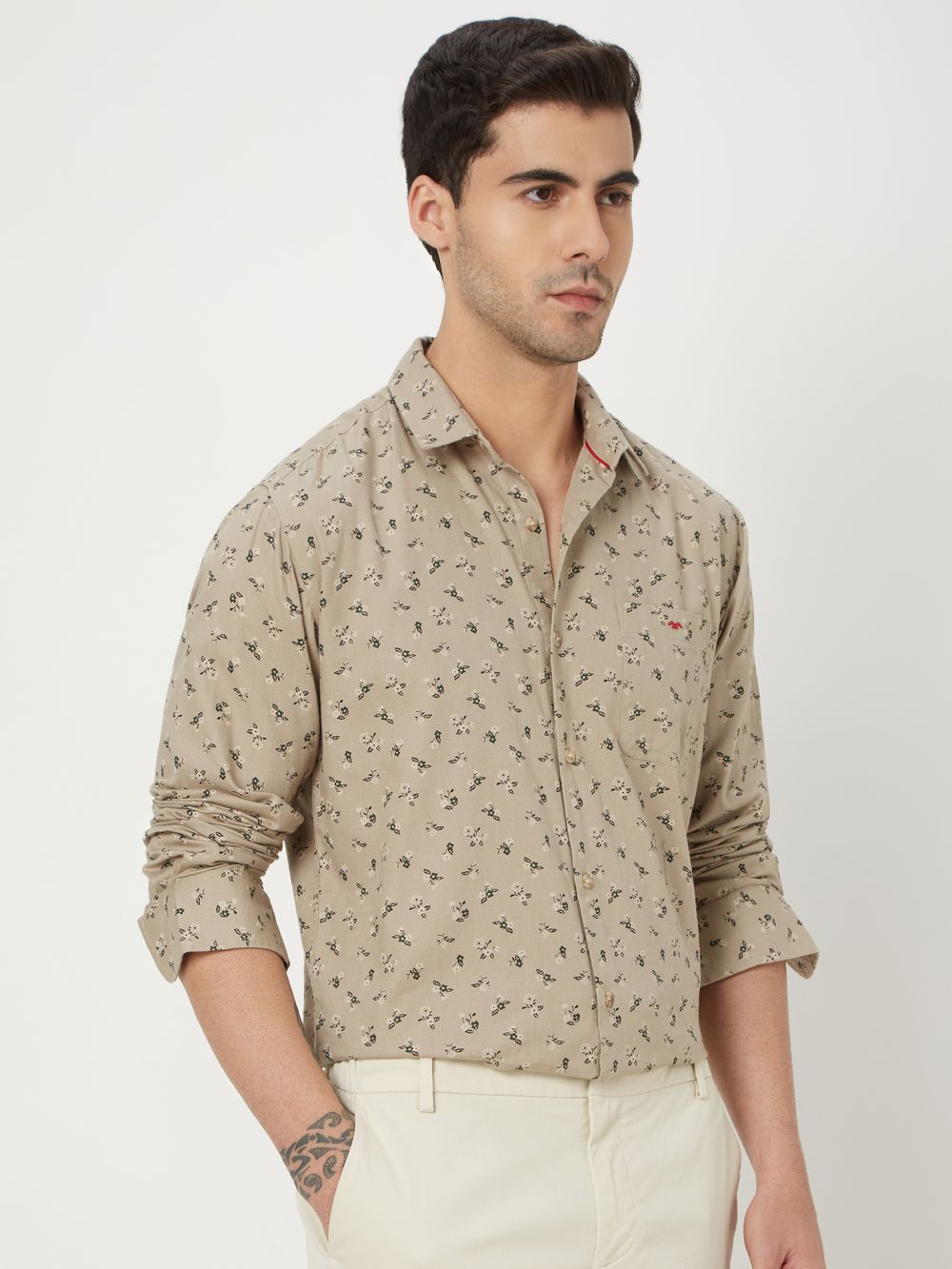 Beige Floral Print Shirt