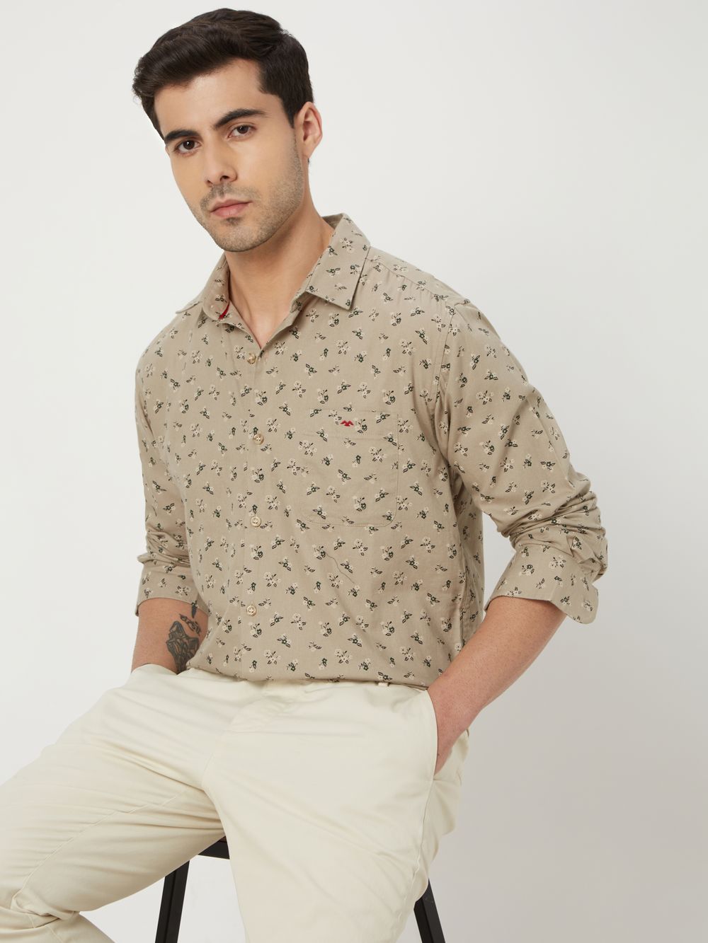 Beige Floral Print Shirt