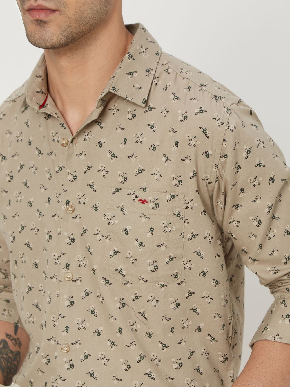 Beige Floral Print Shirt