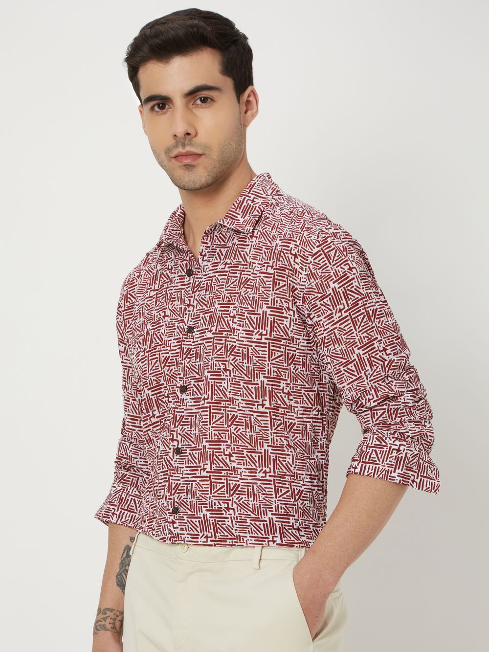 Maroon Textured Print Shirt