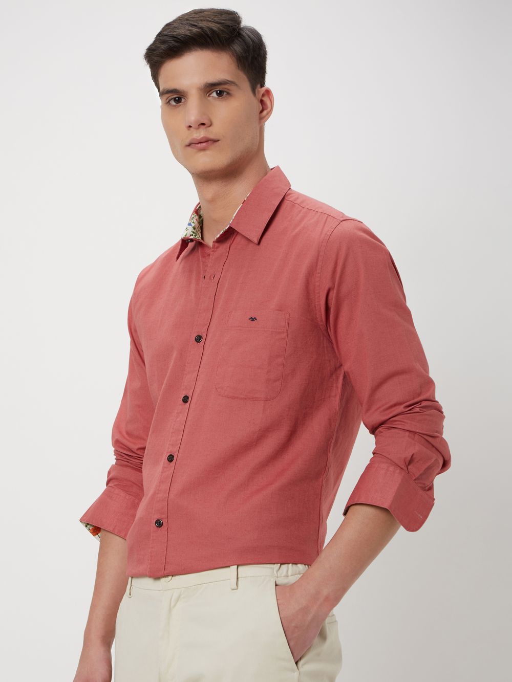 Pink Cotton Linen Plain Shirt