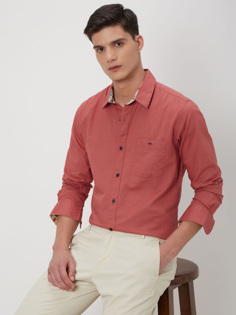 Pink Cotton Linen Plain Shirt