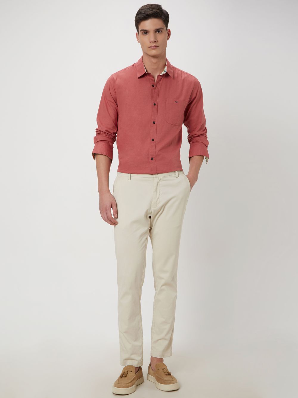 Pink Cotton Linen Plain Shirt