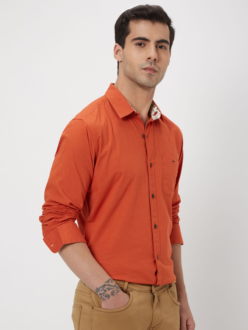 Rust Cotton Linen Plain Shirt