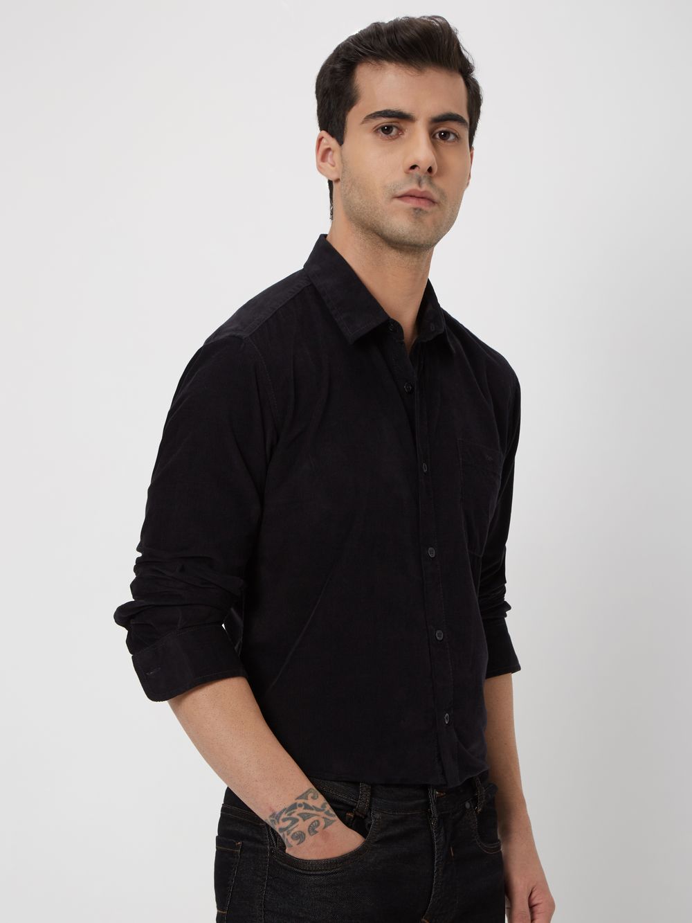 Black Corduroy Plain Shirt