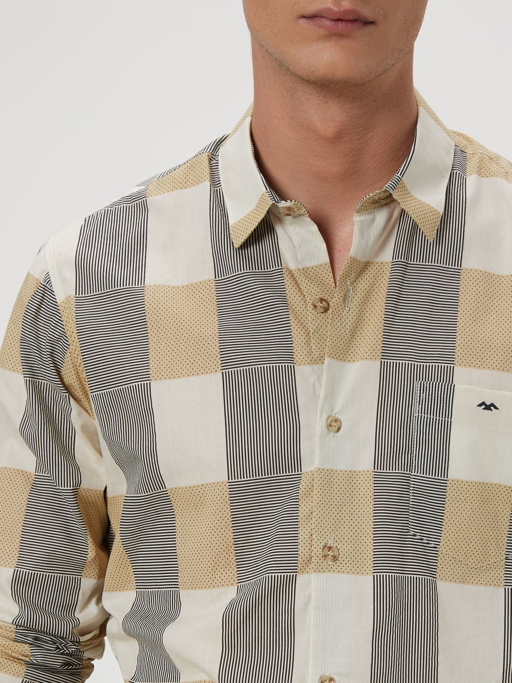 Beige Printed Check Lightweight Shirt