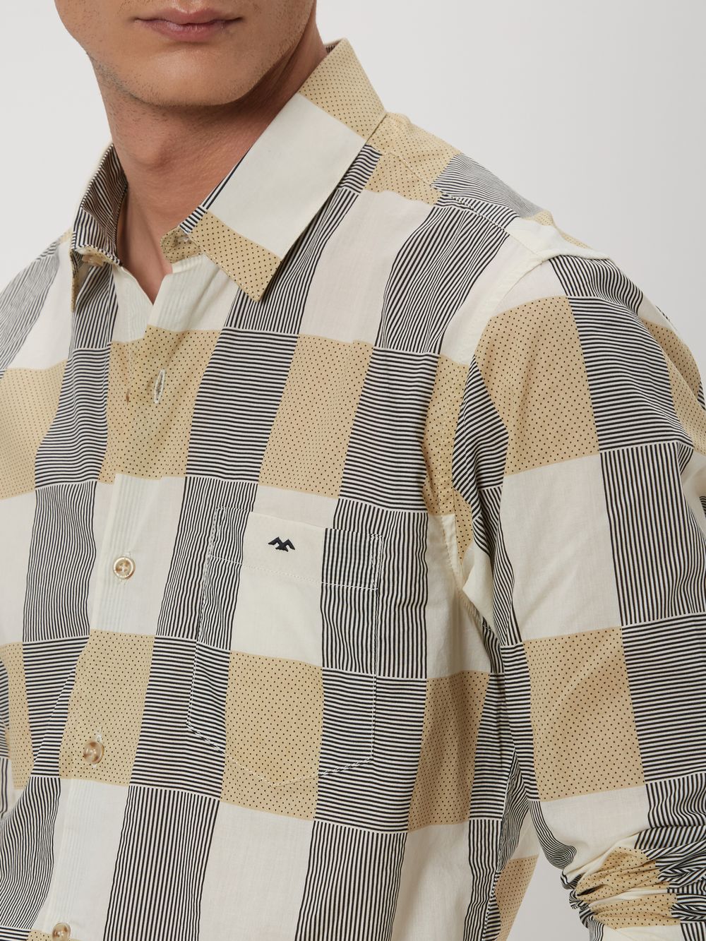 Beige Printed Check Lightweight Shirt