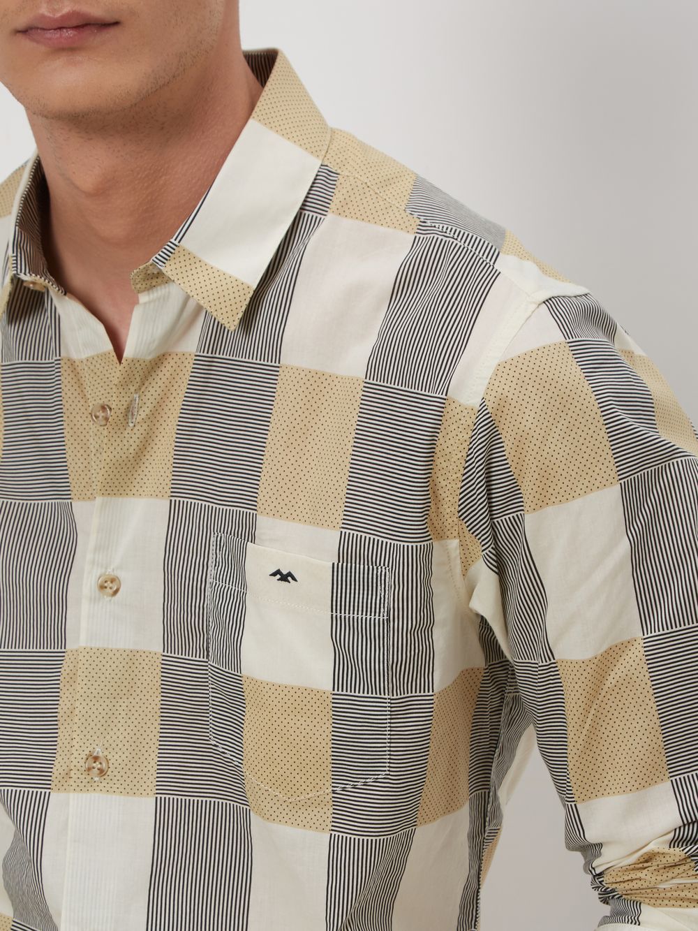 Beige Printed Check Lightweight Shirt