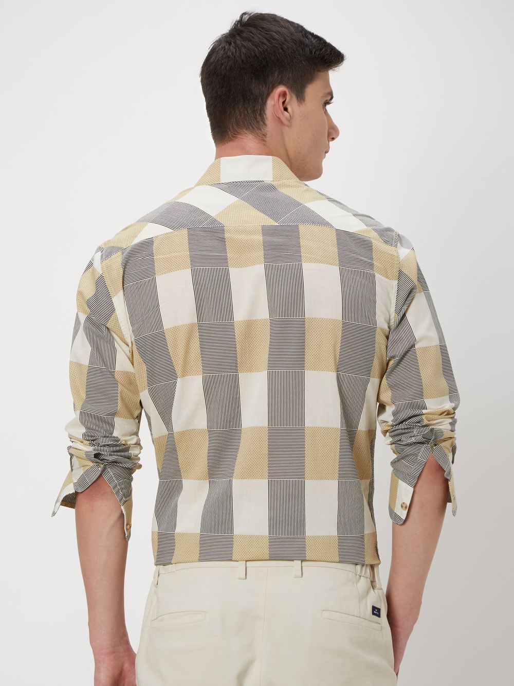 Beige Printed Check Lightweight Shirt