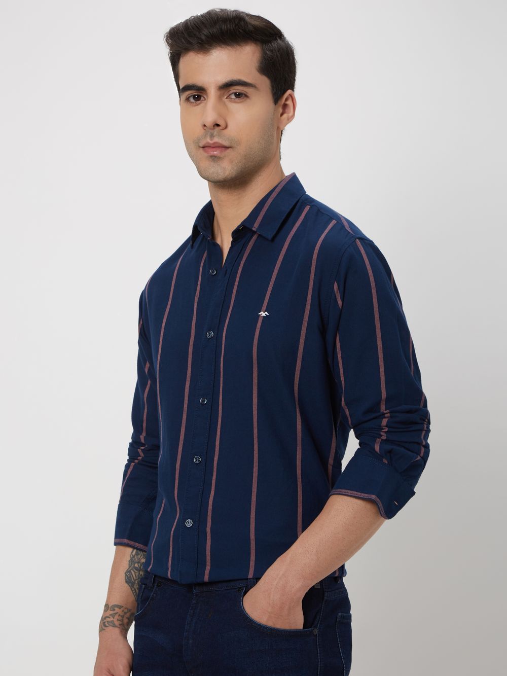 Navy & Peach Candy Stripe Shirt