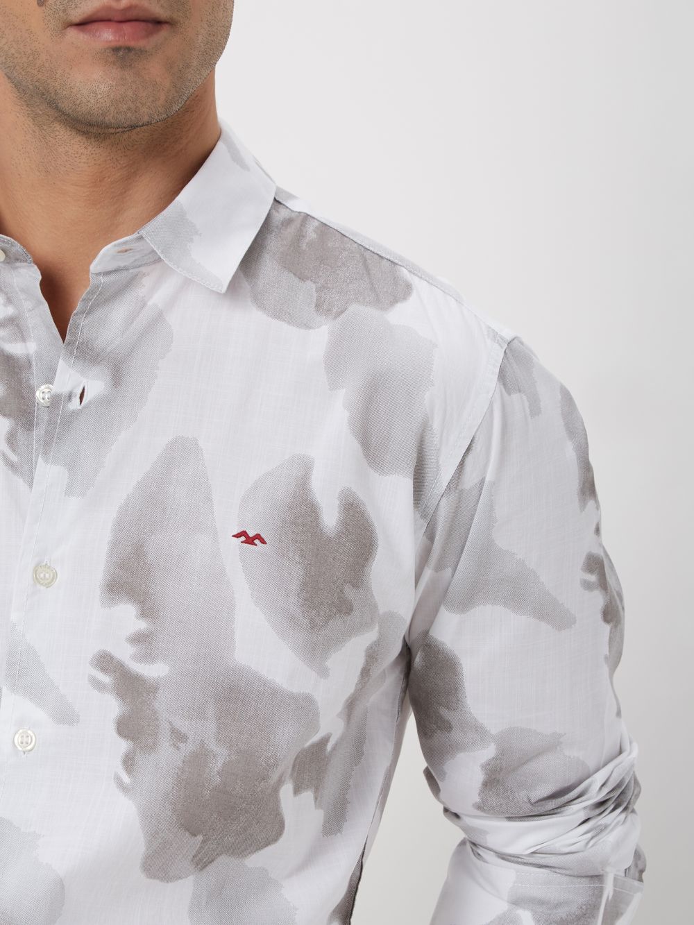 Light Grey & White Tonal Print Slub Shirt