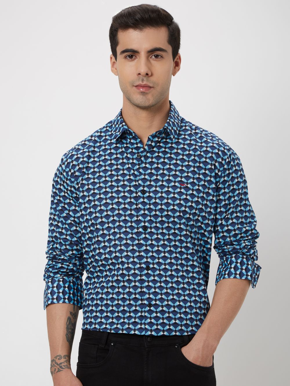 Mid Blue Geometric Print Shirt
